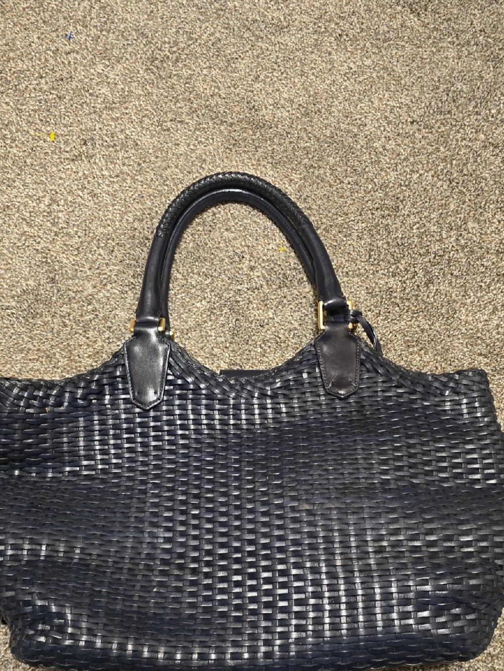 Brahmin Woven Leather Tote Bag - navy